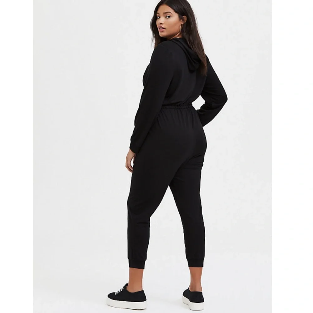 Torrid BLACK TERRY ZIP FRONT HOODED JUMPSUIT - Picture 3 of 11